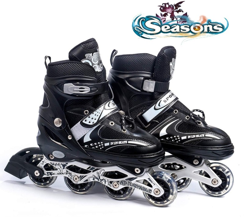 Seasons High Quality Skating In-Line Shoes Have Different Size And With Pu-Led Wheel In-Line Skates – Size 6-9 Uk(Black)