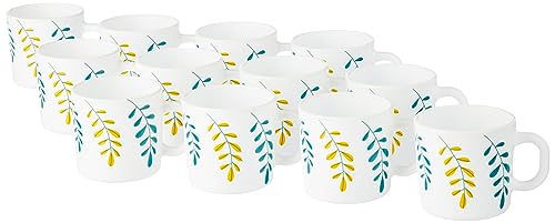 Larah By Borosil Niva Opalware Mug, Set Of 12 Tea/Coffee Mugs, 180 Ml Each, Microwave & Dishwasher Safe, Bone-Ash Free, Crockery Set Ideal For Daily Use & Gifting, White