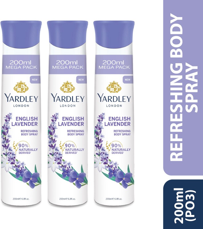 Yardley London English Lavender Refreshing Body Spray 200Ml Deodorant Spray  –  For Women(600 Ml, Pack Of 3)