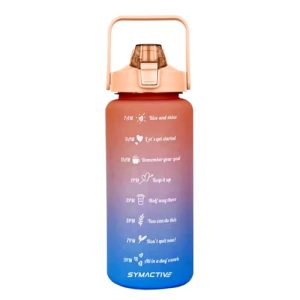 Amazon Brand – Symactive 2 Litre Plastic Water Bottle For Gym | Leak-Resistant | Sipper Top | Time Marker With Motivational Quotes (Orange Blue, 2000 Ml)