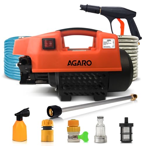 Agaro Supreme High Pressure Washer, Car Washer, 1800 Watts Motor, 120 Bars, 6.5L/Min Flow Rate, 8 Meters Outlet Hose, Portable, Car, Bike & Home Cleaning, Black And Orange