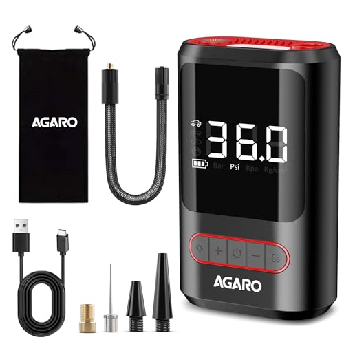 Agaro Galaxy Cordless Tyre Inflator, For Cars & Bikes, Upto 150 Psi, 2X2000 Mah Battery, Powerbank, Led Flash Light, Rechargeable Type C Port, Digital Display, Multiple Nozzles