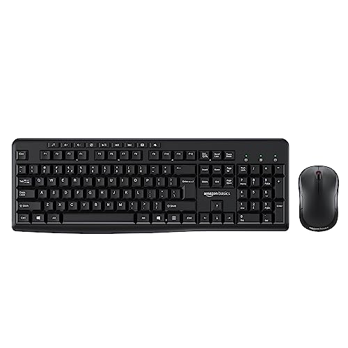 Amazon Basics Wireless Keyboard And Mouse Combo For Windows, 2.4 Ghz Wireless, Spill-Resistant Design, 8 Multimedia & Shortcut Keys, Pc, Computer Laptop, Notebook (Black)