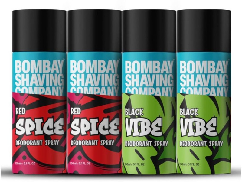 Bombay Shaving Company Red Spice & Black Vibe 150Ml X 4 Combo Deodorant Spray  –  For Men(600 Ml, Pack Of 4)