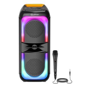 Ptron Fusion Beats V2 40W Karaoke Bluetooth Party Speaker With Loud & Clear Stereo Sound, Vivid Rgb Lights, 3 Mtr Wired Mic, Bt/Usb/Sd Card Playback, Portable Speaker & Type C Charging (Royal Black)