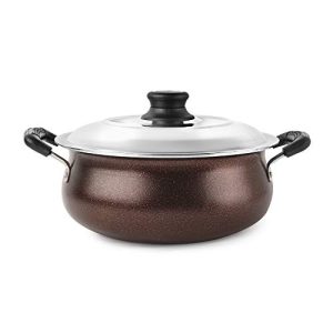 Cello Non Stick Induction Compatible Gravy/Biryani Handi With Stainless Steel Lid, 2.5 Ltr, Brown, 2.5 Liter