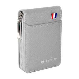 Storite Pu Leather 9 Slot Vertical Credit Debit Card Holder Money Wallet Zipper Coin Purse For Men Women – Silvergrey (11.5 X 2 X 8 Cm)