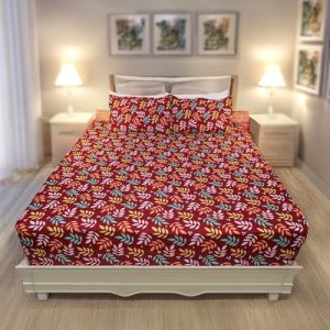 Status Contract Cotton Rich Double Bedsheet With 2 Pillow Covers For Bed Room, Home, Hotel-120 Gsm (D3)