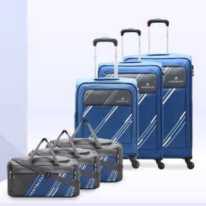 Aristocrat Trigon Hexa Set Of 6 | 3 Trolley Bags (55Cm+69Cm+79Cm) & 3 Duffles (Small-52Cm) Cabin & Check-In Set 4 Wheels – 40 Inch