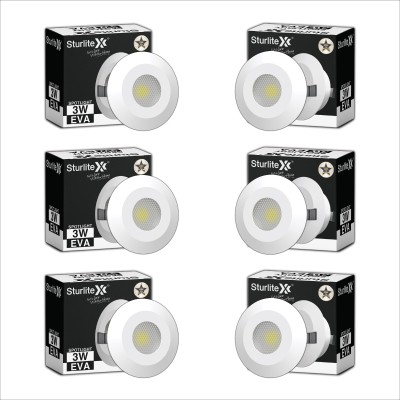 Sturlite Eva 3W LED Spotlight|3000K Warm Temperature – (Pack of 6) Recessed Ceiling Lamp(White)