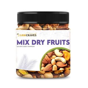 Farmcraves Premium Mixed Dry Fruits 500G – Almonds, Cashew, Apricot, Green & Black Raisins, Kiwi – High In Protein & Dietary Fibre | Rich In Magnesium | Mixed Nuts Healthy Snacks I Reusable Jar