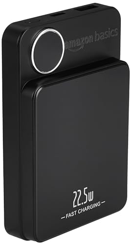 Amazon Basics 10000Mah Li-Polymer Wireless Power Bank | Two-Way Fast Charging | 22.5W Fast Charging Through Wire |15W Wireless Charging| For Iphone 12 And Above And Samsung S Series Phones (Black)