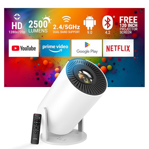 Ant Esports View 521 Led 720P Native & 4K Support I 2500 Lumens I Wifi + Bt, Android 9 I Hdmi/Usb I Upto 130″(330Cm) Max Screen I 50000 Hours Lifespan I Speaker Power 3W I 120″ Screen Included – White