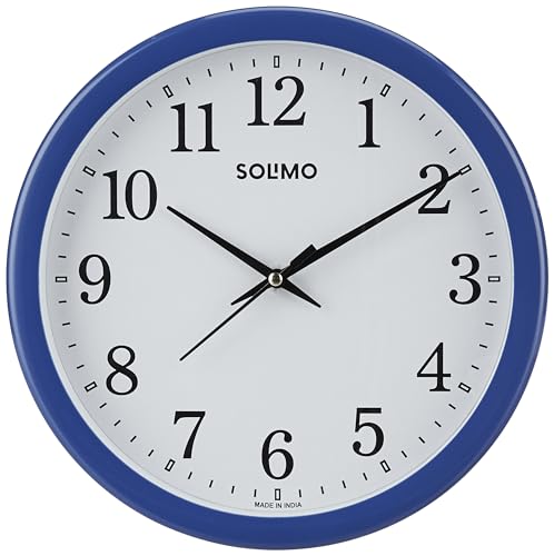 Amazon Brand – Solimo Round Wall Clock | Plastic | 10 Inch | Blue