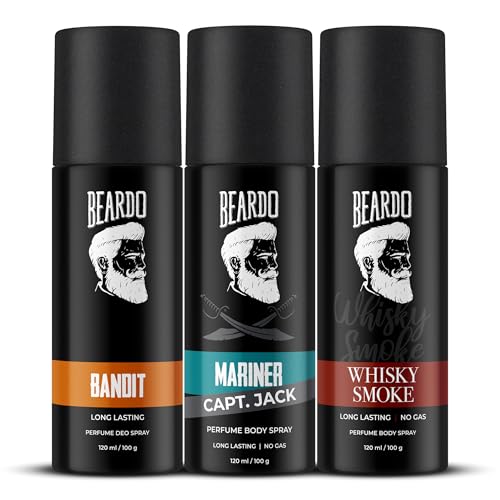 Beardo Body Spray Gift Set For Men (120Ml X Pack Of 3) Bandit, Mariner Capt. Jack & Whisky Smoke Body Spray Perfume Pack | Giftset | Long Lasting Deodorant | Gift For Brother | Gift For Friends