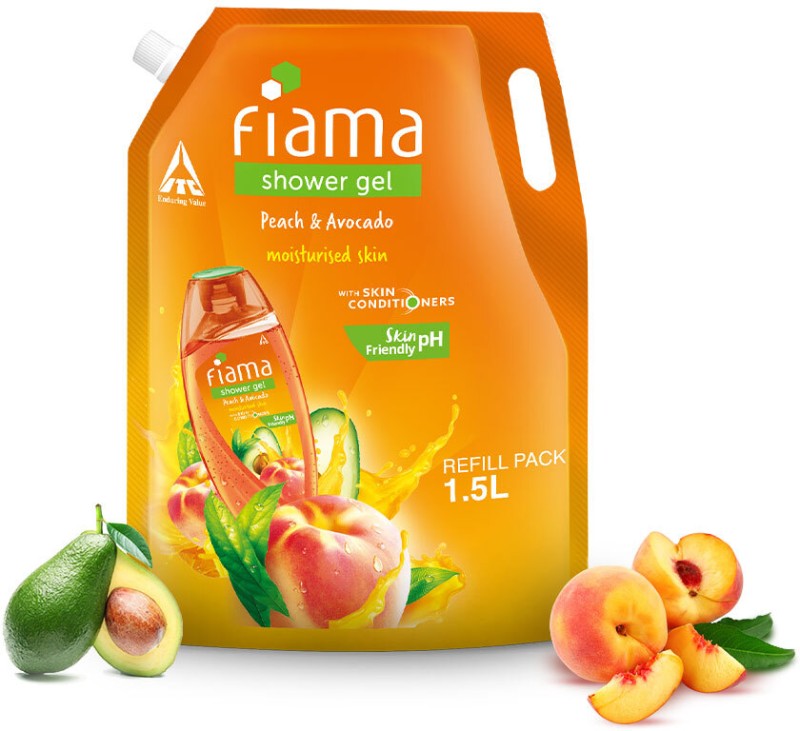 Fiama Body Wash Shower Gel Peach & Avocado Value Pouch, For Moisturized Skin(1.5 L)