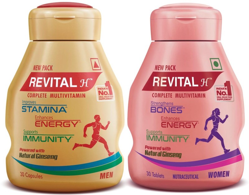 Revital H Multivitamin For Men+Women With Natural Ginseng, 10 Vit & 9 Min (30Tab + 30Cap)(2 X 30 Capsules)