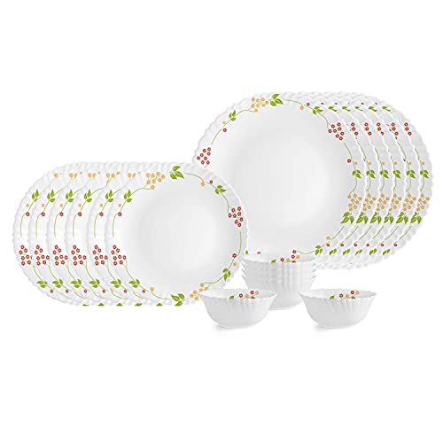 Cello Opalware Dazzle Secret Garden Dinner Set, 18Pcs, White