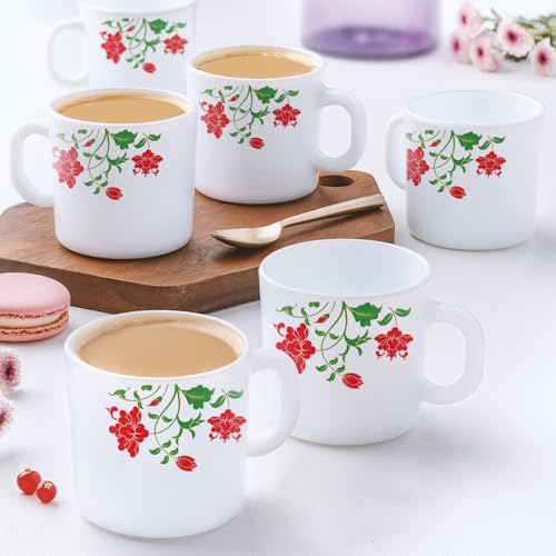 Larah By Borosil Hazel Opalware Mug, Set Of 6 Tea/Coffee Mugs, 180 Ml Each, Microwave & Dishwasher Safe, Bone-Ash Free, Crockery Set Ideal For Daily Use & Gifting, White