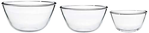 Amazon Brand – Solimo Mixing/Serving Borosilicate Glass Solid Bowl Set (3 Pieces, 1600Ml, 1100Ml, 550Ml), Transparent