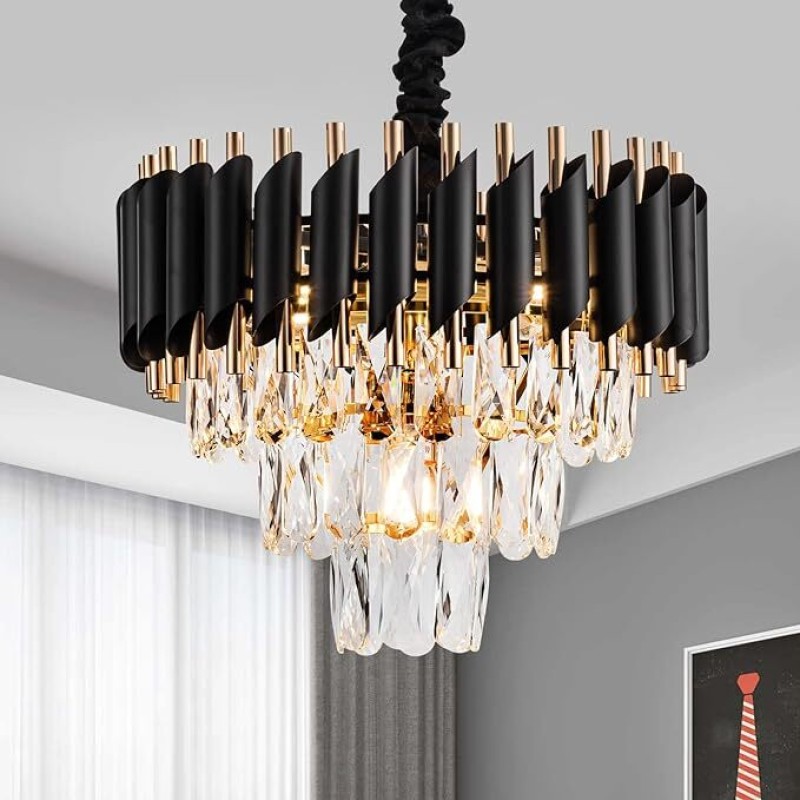 Adwait Crystal Polish Metal 400Mm Hanging Pendant Jhoomer Chandelier Ceiling Lamp(Black, Gold)