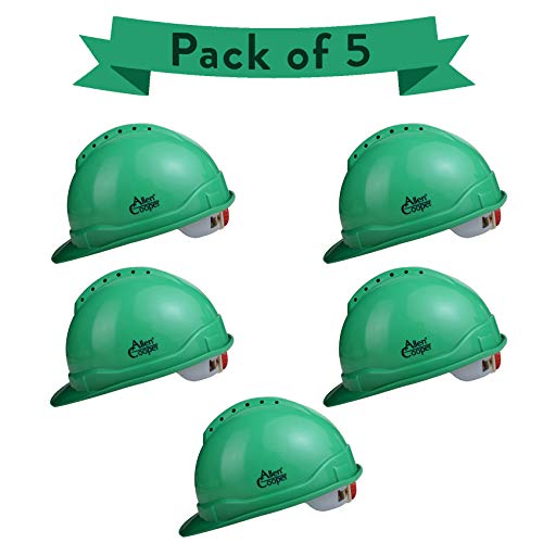 Allen Cooper Industrial Safety Helmet Sh-722, Shell With Ventilation, Plastic Cradle With Ratchet Adjustable Headband – Green (Pack Of 5)