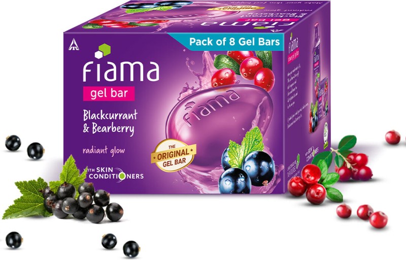 Fiama Gel Bar Blackcurrant And Bearberry, Radiant Glowing Skin, With Skin Conditioners(8 X 125 G)