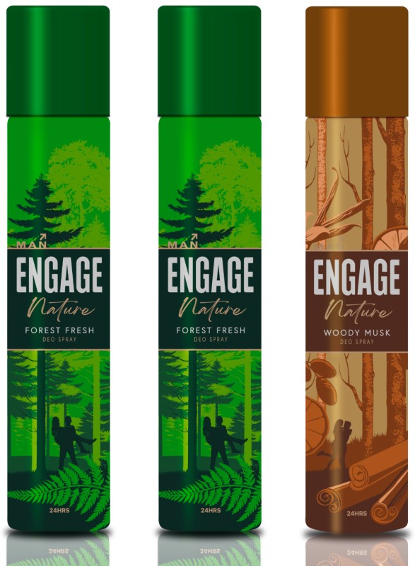 Engage Nature Deo: 2 Forest Fresh & 1 Woody Musk (150Ml X 3) Deodorant Spray  –  For Men(450 Ml, Pack Of 3)