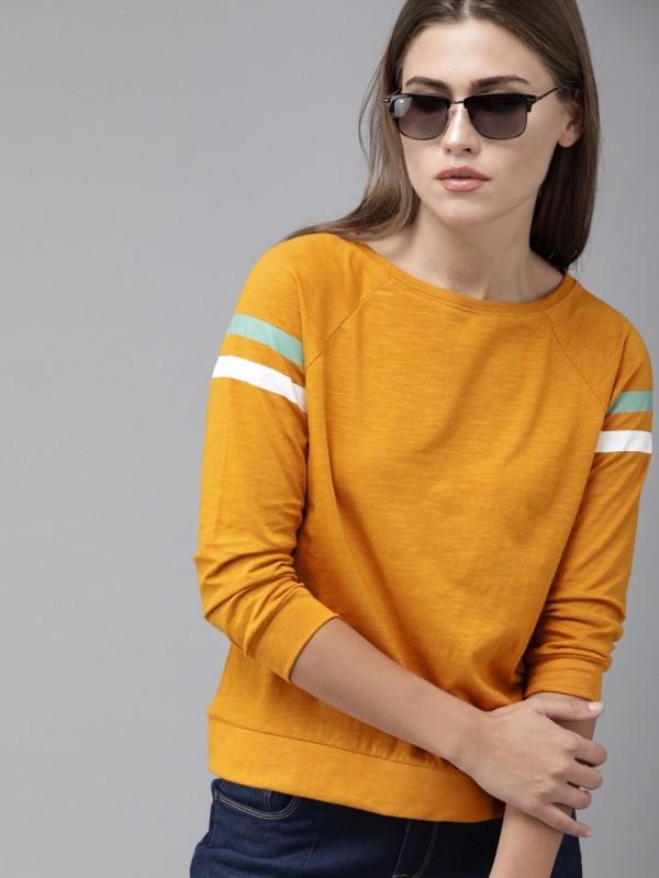 Roadster Striped Women Round Neck White, Yellow, Light Green T-Shirt