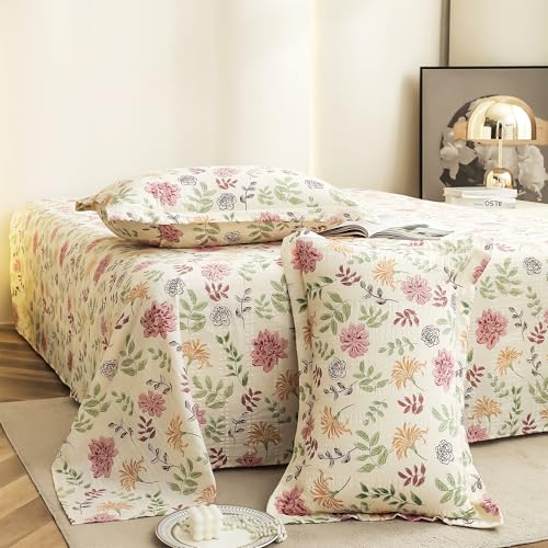 Story@Home King Size Bedsheet | Cloud Cotton Flatsheet King Size With Two Pillow Covers| 300 Tc | Super Soft Bed Sheet For King Size Bed | Floral Design (270 X 250 Cm, Off White & Pink)