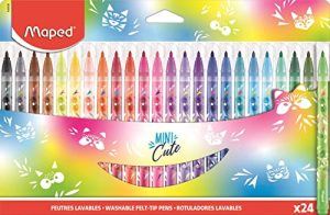 Maped – Mini Cute Felt Tip Pens, Pack Of 24 | Bright And Vibrant Colours | Child Safe Sketch Pens | Completely Non – Toxic And Long- Lasting Sketch Pens