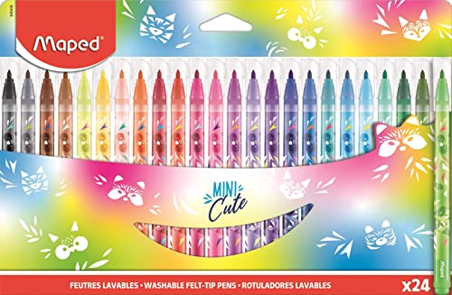 Maped – Mini Cute Felt Tip Pens, Pack Of 24 | Bright And Vibrant Colours | Child Safe Sketch Pens | Completely Non – Toxic And Long- Lasting Sketch Pens