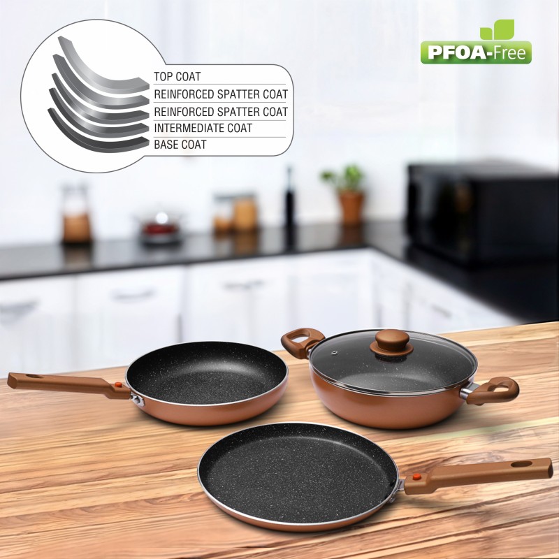 Prestige Omega Festival Pack – Build Your Kitchen Induction Bottom Non-Stick Coated Cookware Set(Aluminium, 3 – Piece)