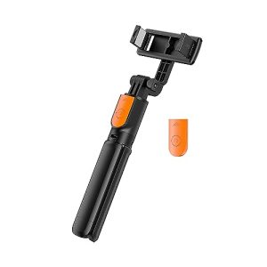 Amazon Basics Bluetooth-Enabled Extendable Selfie Stick/Tripod With Wireless Remote, 360-Degree Adjustable, Compatible With Iphone And Android Smart Phones (Black)