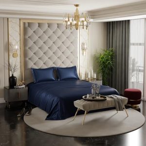 Stoa Paris Satin Bedsheets For King Size Bed – 300Tc Premium Bedsheet With 2 Pillow Cover, Luxury Bedding Set, For Diwali Decoration, Home Decor Gifting, For Couples, Wedding, Mystique Blue,300 Tc