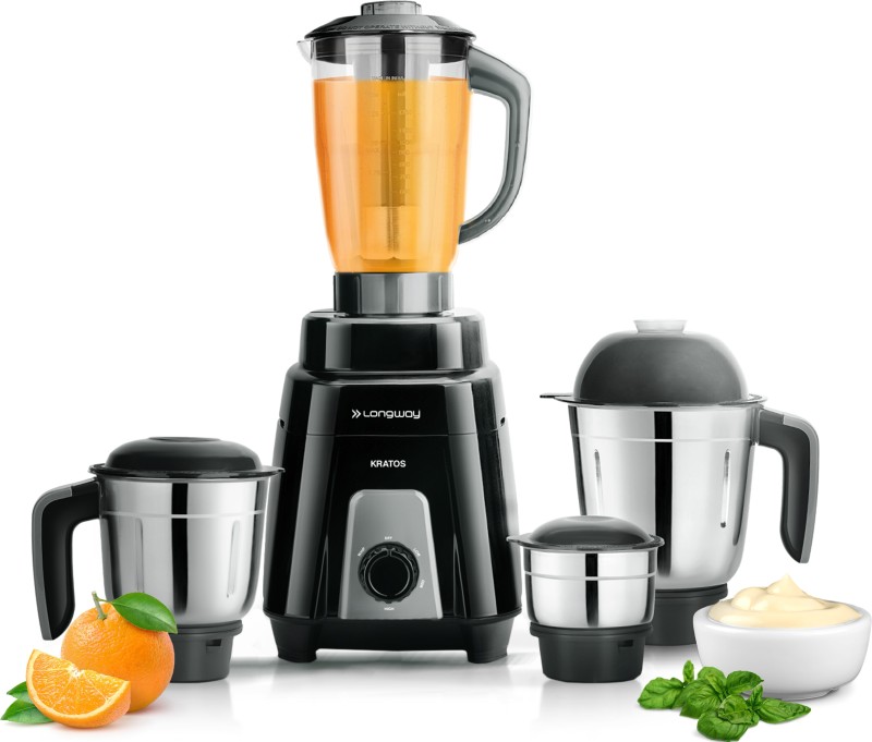 Longway Powerful Motor 1000 W Juicer Mixer Grinder(Kratos | 4 Jars | Black)