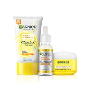 Garnier Bright Complete Vitamin C Brightening Regime Kit For Skincare | Cleanse, Treat And Seal | Reduces Dark Spots, Face Wash + Serum + Spf 40 Serum Cream, For All Skin Types, For Men And Women