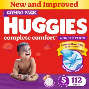 Huggies Complete Comfort Wonder Pants, India’S Fastest Absorbing Diaper | – S(112 Pieces)