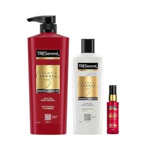 Tresemme Anti-Frizz Serum Combo For Long Lasting Frizz Control – Keratin Smooth 580 Ml Shampoo, Keratin Smooth 190Ml Conditioner And Keratin Smooth 50Ml Serum