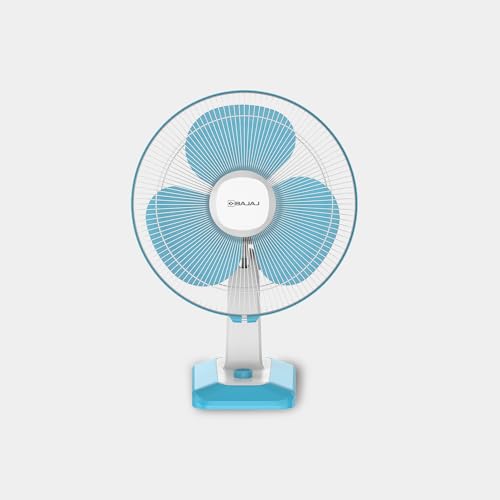 Bajaj Robusto 400Mm Oscillating Table Fan For Home| Durabreezetm Technology | 3Years Comprehensive Warranty | Surge Protection| 100% Copper Motor| High Air Delivery |Modern Décor | Icy Blue & White