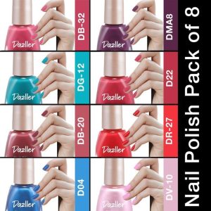 Dazller Nail Polish, Chip Resistance, Acetone-Free Formula, Rich Pigmentation,Quick-Dry, Distinct Nails – (Pack Of 8) Multicolor(Pack Of 8)