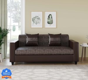 Flipkart Perfect Homes Crete Leatherette And Fabric 3 Seater  Sofa(Finish Color – Brown, Diy(Do-It-Yourself))