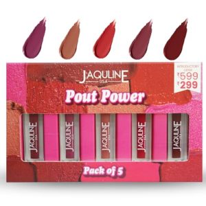 Jaquline Usa Pout Power Set Of 5 Liquid Matte Lipstick | Water Proof | Smudge Proof | Transfer Proof |Long Lasting | Hydrating & Lightweight| (5X1.25Ml)