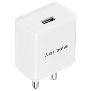 Ambrane 10.5W Usb Mobile Charger Adapter, Compatibility With Android & Other Usb Enabled Devices, Multi-Layer Protection, Made In India Wall Charger Adapter, Bis Certified (Raap S1, White)