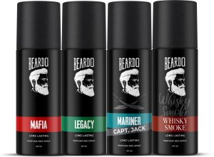 Beardo Fantastic 4 Perfume Deo Set | Whisky Smoke, Mariner, Mafia, Legacy Deodorant Spray  –  For Men(160 Ml, Pack Of 4)