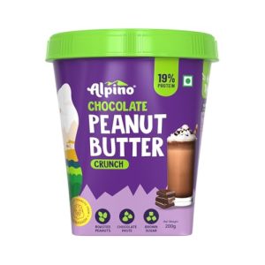 Alpino Chocolate Peanut Butter Crunch 200G – Roasted Peanuts, Chocolate Paste, Brown Sugar & Sea Salt – 24G Protein, Vegan – Plant Based Peanut Butter Crunchy