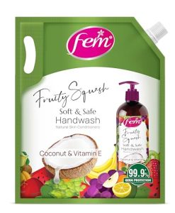 Dabur Fem Fruity Squash Soft & Safe Handwash – 1500Ml|Enriched With Goodness Of Coconut Milk & Vitamin E|Long Lasting Fragrance