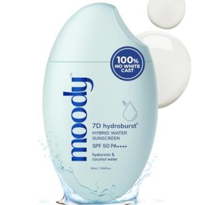 Moody Hydro Burst Water Sunscreen With Hyaluronic & Spf 50 Pa +++ Uva/B Protection | Sunscreen Spf 50 | Moisturizer For Face | Sunscreen For Oily Skin | Sweat Resistant Sunscreen For Men & Women 50Ml