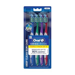 Oral B Criss Cross Gum Care Manual Toothbrush, Family Pack Of 4 Toothbrushes, Soft, For Adults