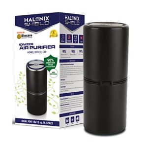 Halonix Shield Portable Ionizer Air Purifier,12 Million Negative Ions – Kills 99.9% Viruses – Removes 90% Pm2.5 (Suitable For Home, Car & Office) (Black), Small (Portable Air Purifier)